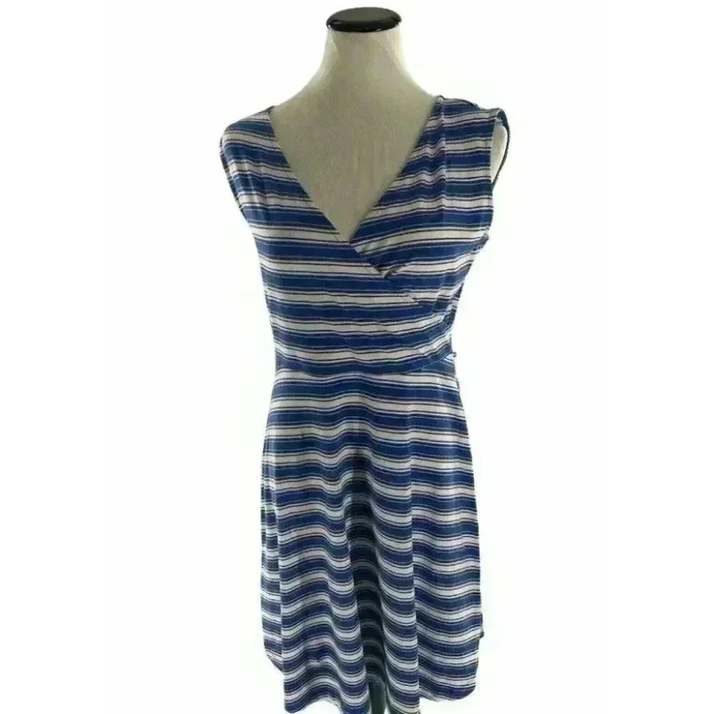 Talbots Womens Blue White Striped Fit & Flare Length Dress Size Medium Petite